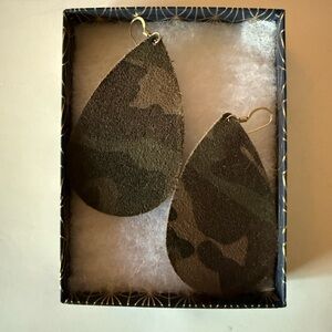 Nickel & Suede Medium Camouflage Teardrop Earrings